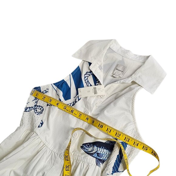 Anthropologie Maeve Sleeveless Midi Shirt Dress, Nautical, Smocked, Button, XS - Picture 8 of 10